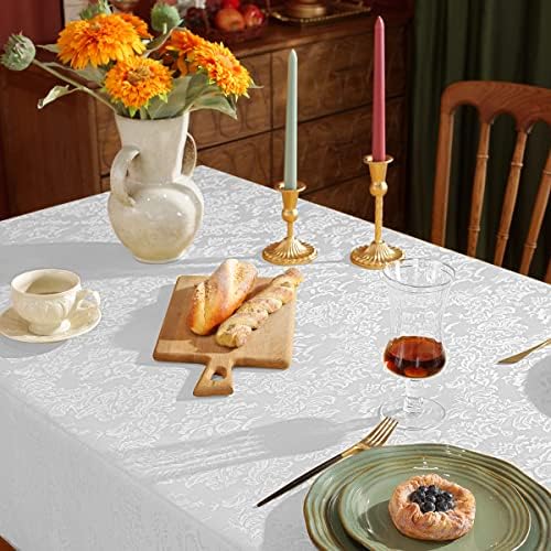 Tocha de mesa branca de primavera de Sastybale para mesas de retângulo, cobertura de tecido de tecido de damasco à prova de derramamentos