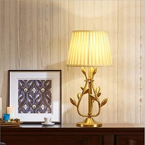 SDFGH estilo Golden Hollow Out Base Living Room Quarto ao lado do lâmpada de mesa, lâmpada de mesa com tom de tecido branco