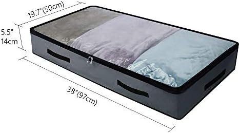 AMJ Sacos de Underbed dobráveis ​​- pacote de 2, tampa transparente com zíper sob sacos de armazenamento para o guarda -roupa, lavável, cinza escuro