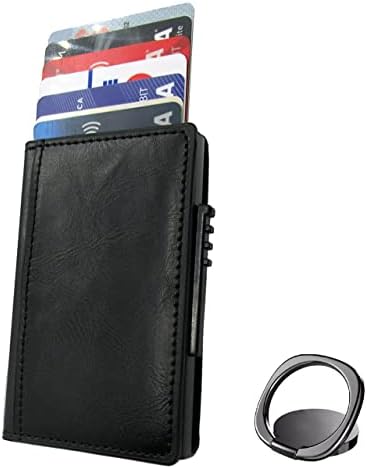 Pop -up Minimalist Leather Cartet - Stealth Card Titular com bolso de couro - Bloqueio RFID - Caso de cartão de metal slim - possui 5-7 cartões e notas - para homens e mulheres