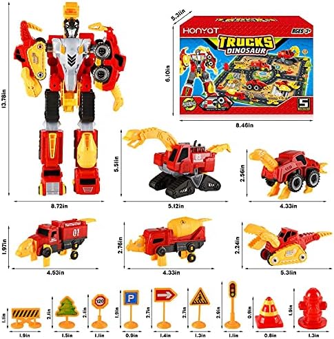 Honyat 5 em 1 Transforme brinquedos com tapete de jogo para 3 4 5 6 meninos e meninas de 7 anos | Figuras de ação de robô