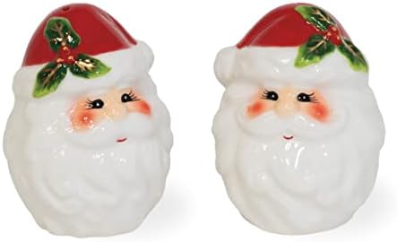 Boston International Holiday Ceramic Salt & Pepper Shakers, 2,5 x 3 polegadas, Holly & Ivy Santa