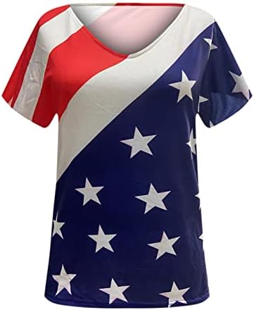O Dia da Independência está no topo das mulheres da bandeira americana Tees listrados 2023 Summer v pescoço 4 de julho camisas