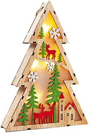 Valiclud 1pc de madeira luminosa arboriza ornamentos criativos de lâmpada de árvore de natal adornos da festa decorações de