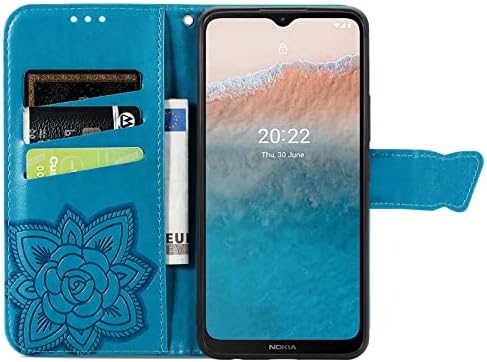 Caso da carteira de Lemaxelers para Nokia C21 Plus, Nokia C21 Plus Premium PU PU Couro Flip Magnetic com porta -cartas e estojo de suporte para Nokia C21 Plus Big Butterfly Blue Blue Sd