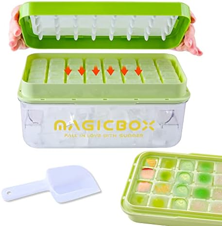 Bandeja de cubo de gelo de hamboces com tampa e lixeira, bandejas de gelo fabricante de gelo para freezer com recipiente de silicone