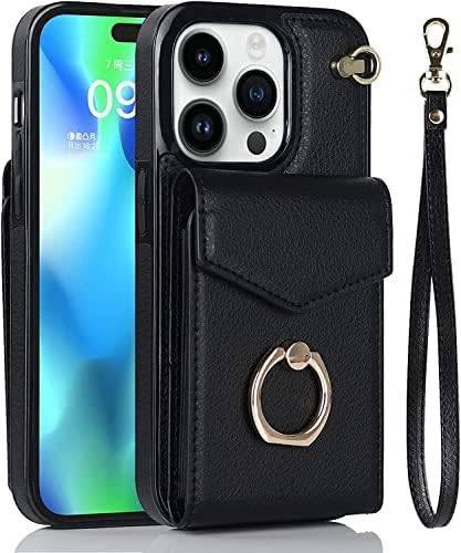 Caixa da carteira Hepup para iPhone 14/14 Plus/14 Pro/14 Pro Max, capa de couro premium de couro com slots de cartão de anel na capa do telefone protetor magnético à prova de choque