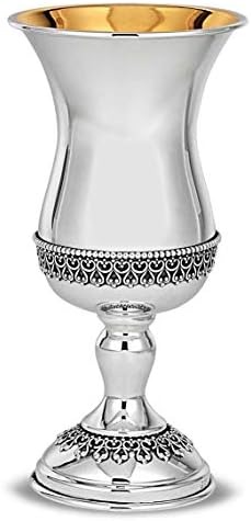 Surling Sterling Silver 925 elegante Copa Kiddush Becher na caixa de presente - Fine ornamentada Goblete de vinho com os pés para Shabbos, Yom Tov Páscoa Judaic Gift de Zion Judaica