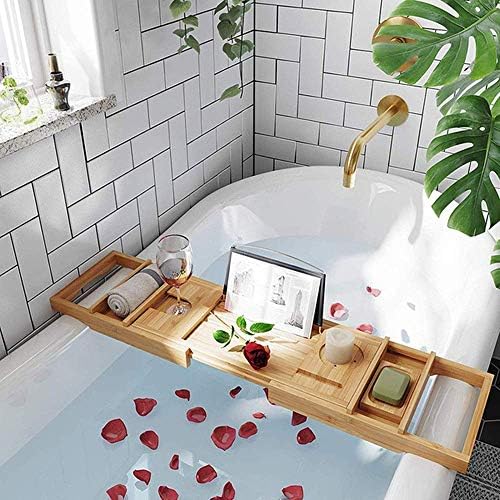 Simplicidade criativa que estende simplicidade criativa Bambu Bath Bath Bridge Rack Tablet, porta de sabão grátis, inclui suporte