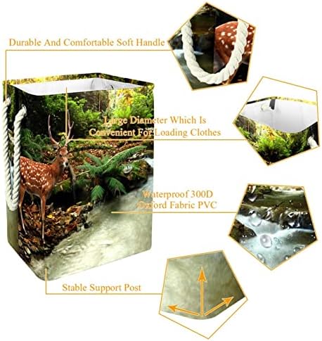 Córrego florestal tropical e cesto de lavanderia grande sika com alça fácil de transporte, cesta de lavanderia dobrável
