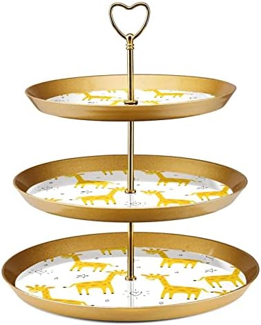 Stands de bolo conjunto de 3, girafa fofa de girafa pedestal tabela de mesa de sobremesa Stand para celebração do chá de bebê de casamento