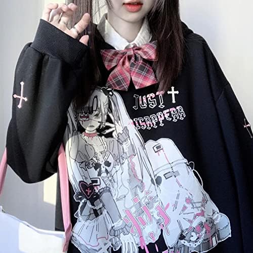 Anime Girl Hoodie Roupas adolescentes Goth Gamer Y2K Escola japonesa Tops preto JK Kawaii Aestétic 12 14 16