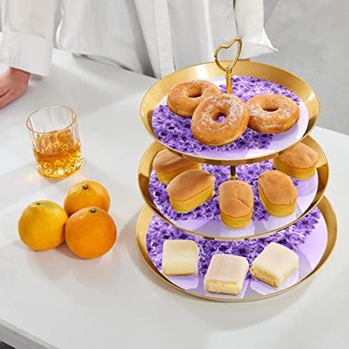 3 Stando de sobremesa em camadas, suporte de árvore da torre de cupcakes dourados para pastelaria, púrpura de amor roxo