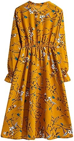 Vestidos de manga longa feminina pescoço de traje floral bom vestidos boho casual fit swing mini vestido de vestido de bala