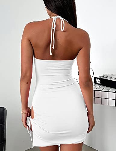 Hocille feminino sexy halter club bodycon ruched spaghetti tira cortada mini vestido