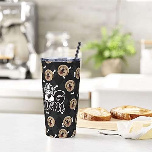 Mom de cachorro personalizado Tumbler com tampa e palha - xícaras de mãe de cães de aço inoxidável personalizadas com fotos, parede