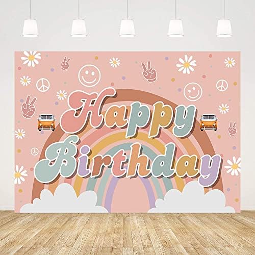 Aibiin 8x6ft Feliz aniversário cenário para menina arco -íris hippie boho festas decorações da marda