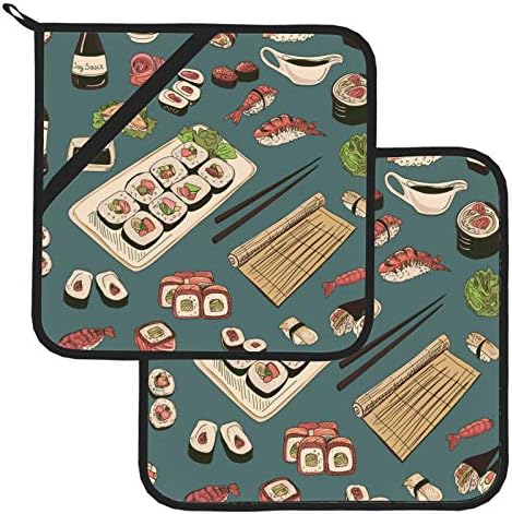 Cozinha japonesa de frutos do mar com sushi portador de panela portadores de panela resistentes ao calor para o calor da cozinha resistente a 2 PCs Aquele tapete 8 × 8 polegadas para cozinhar e assar