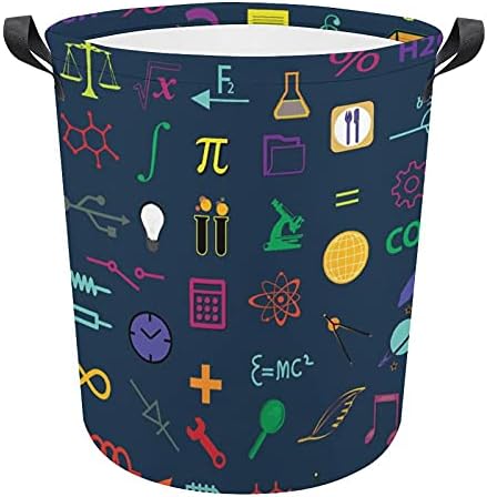 Símbolo científico saco de lavanderia de fórmula matemática com alças cesto de armazenamento à prova d'água redonda de 16,5 x 17,3 polegadas