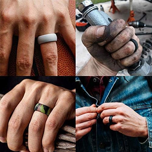 Coco Park Silicone Wedding Rings for Men Silicone Rubber Bands 7 Pack & Singles 8,0 mm Largura confortável anel de silicone