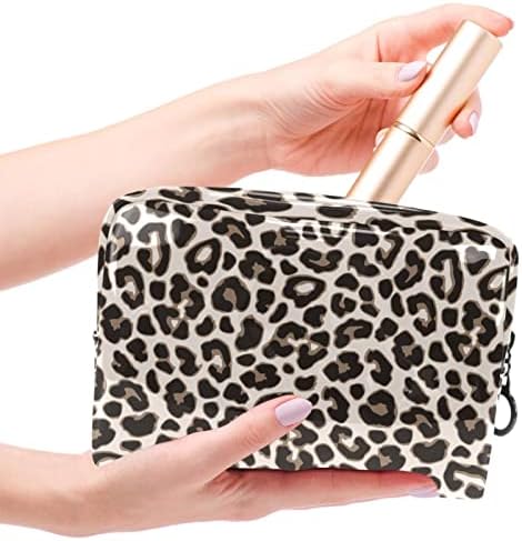 Tbouobt Makeup Bag Zipper Pouch Travel Organizador cosmético para mulheres e meninas, impressão de leopardo cinza moderno retrô
