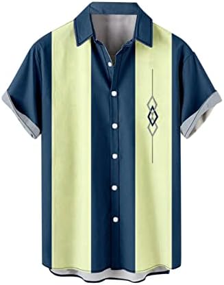 XXVR BOTON CASual masculino de manga curta Camisetas de verão praia de praia Regular de ajuste regular de retalhos vintage Tops de camisa