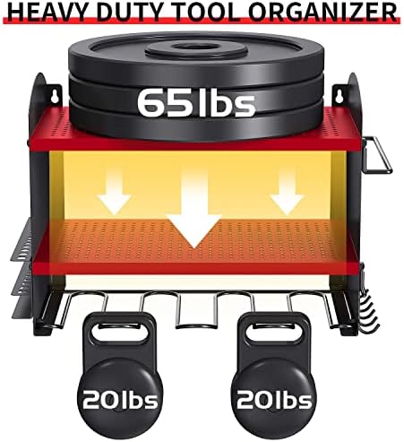 Organizador da ferramenta elétrica de DiCasser, organizadores de ferramentas de garagem e montagem de parede de armazenamento, rack de armazenamento de utilidades para broca sem fio, rack de ferramentas pesadas perfeitas para homens pai, vermelho