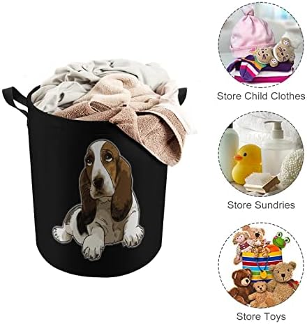 Basset Hound Laundry Basket com trajes de tração de tração de lavar sacos de armazenamento para viagens em casa