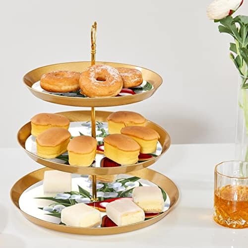 Casa de cogumelos sob o suporte de cupcake de flor de sino para pastelaria, 3 bolo de ouro de 3 camadas para a mesa de sobremesa,