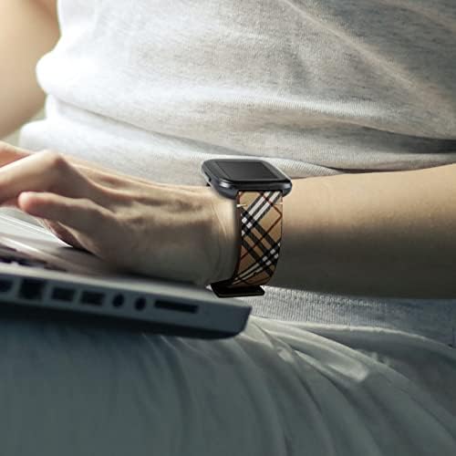 Banda de couro veaqee compatível com fitbit versa 2/fitbit versa/versa lite/versa se para homens, as pulseiras de substituição de couro com faixa xadrez para Fitbit Versa Smartwatch