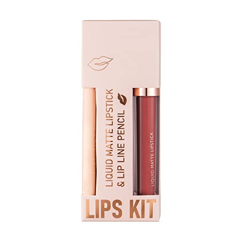 Non Stick Cup Lip Gloss Lipliner Combinação Conjunto de batom de veludo Lipliner Integrado e durável Conjunto de maquiagem labial de brilho labial Adequado para meninas e mulheres Tasty Lip Gloss