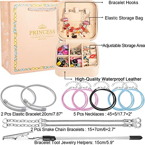 Bracelete de charme kit, kit de jóias de charme zyehxed, incluindo correntes de cobra de braceletes européias, presentes de artesanato de sereia unicórnio para meninas adolescentes Idades 5 6 7 8 9-12