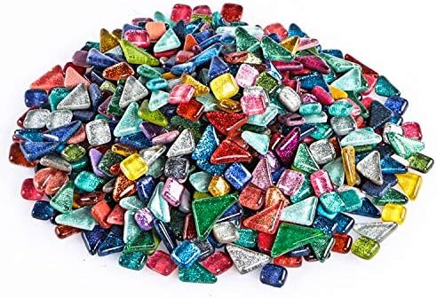 MDLUU 2 libras Mosaico decorativo Tilhas, peças de mosaico de cores variadas, suprimentos de mosaico de vidro glitter para artesanato,