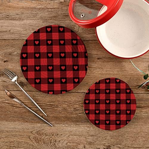 Alaza Tartan vermelho com corações Potholders Trivets Definir suportes de vaso quente de algodão conjunto de montanhas