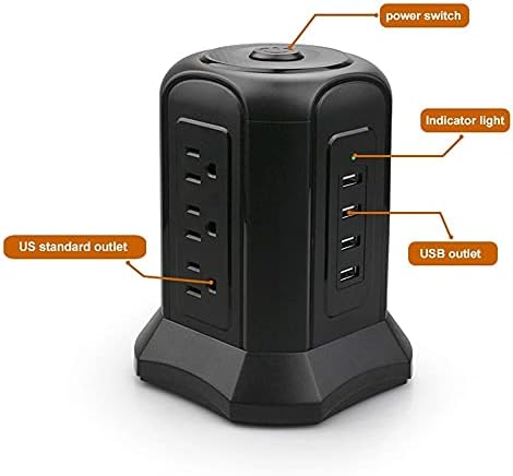 Zlxdp torre de várias faixas de potência Protetor de surto vertical 9 AC Us pluques de tomadas de tomadas com 4 switch duplo