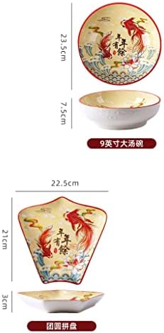 Qwfjf platter anual peixe subgum de porcelana combinação de utensílios de mesa de véspera de ano novo jantar de jantar redonda de
