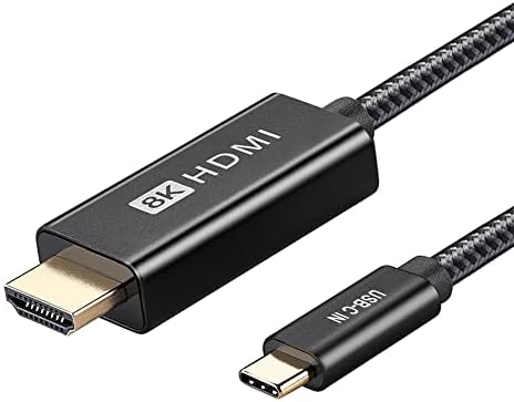 QCES USB C a HDMI Cabo 8k 30Hz 6,6 pés, USB tipo C a HDMI 2.1 Adaptador de 48 Gbps Cabo 4K 120Hz HDR Thunderbolt 3 Compatível