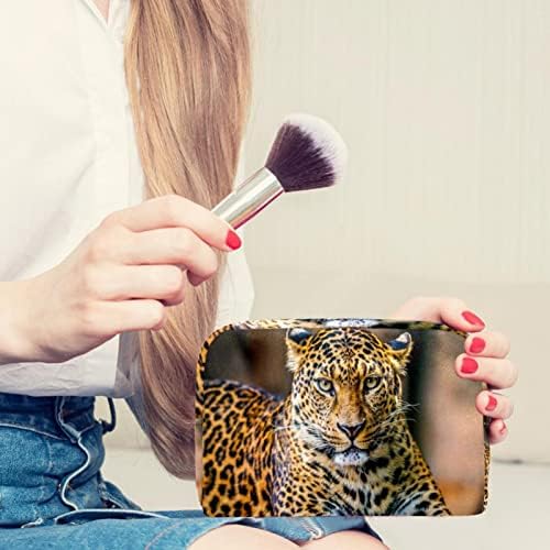 Tbouobt Sacos de viagem cosméticos, estojo de maquiagem, bolsa de maquiagem para produtos de higiene pessoal, animal de leopardo