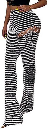 Vakkest feminina listrada de malha empilhada leggings Hip levantando calças casuais calças de rua y2k fofas fofas calças de moletom