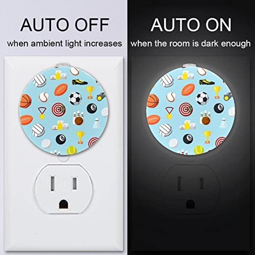2 Pacote de plug-in Nightlight Night Night Light Sports Pattern Background com sensor de Dusk-to-Dawn para quarto