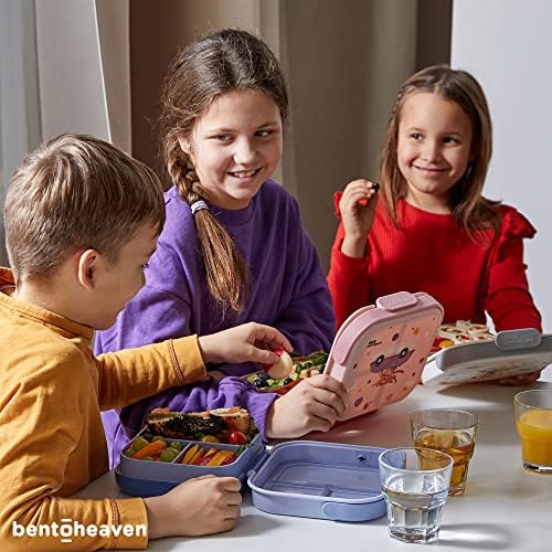 BENTOHEAVEN Premium Bento Lancheira para crianças, 9 desenhos, compartimentos de 3-4 à prova de vazamentos, divisor, tamanho ideal