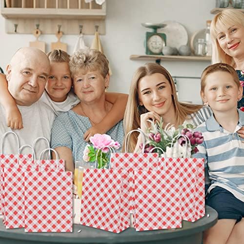 Ecohola Red Gingham sacos de presente, 16 peças sacolas de xarozes de guloseimas de sacolas de gestão com alças para materiais de festa de ano novo de Natal, 10x8x4 polegadas