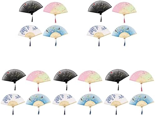 Toddmomy 20pcs vintage chinês quadro de quadros fãs, telas presentes de casos decoração de festa de festa, presente garotas cor de seda japonesa diy com festivais de performance Fringe variado