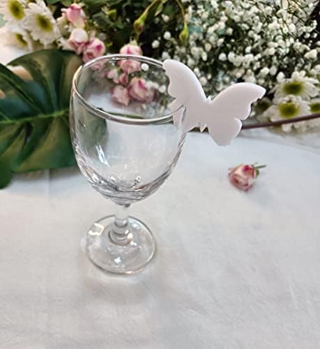 20pcs de marcadores de bebidas acrílicas, marcadores de vidro de champanhe de borboleta, charme em branco de bebida de casamento, nomes de lugares de borboleta diy favores de casamento