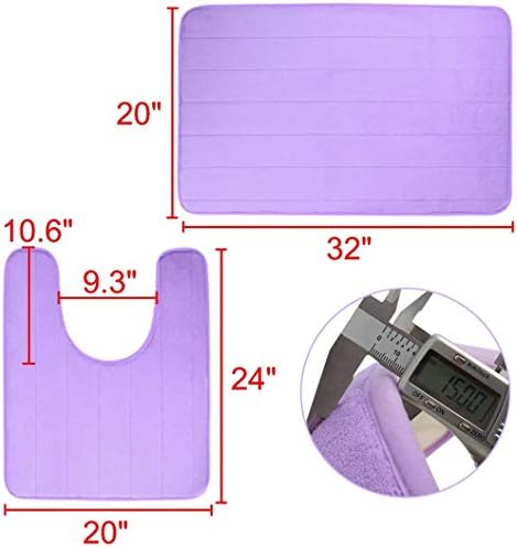 Tapetes de banheiro de espuma de memória Conjunto de tapete de banheiro de 2 peças Soft não deslizamento e banheiro de microfibra absorvente e banheiro em forma de U Mat 32 x20 +24 x 20, roxo