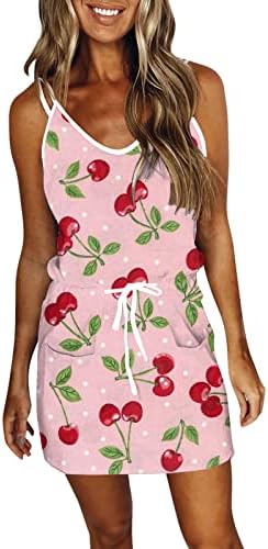 Vestido de tamanho grande wybaxz para mulheres vestidos de bolso de verão mini vestido espaguete com cinta sem mangas V vestido