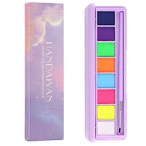 GO HO 8 Cores Paleta de delineador ativada por água, altamente pigmentado vibrante vibrante arco-íris fluorescente, face colorida e maquiagem corporal, delineador gráfico fosco e UV Glow, com pincel de delineador-01