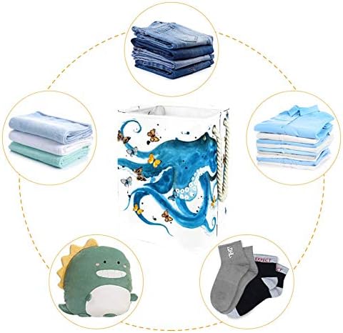 Optopus azul unicey com borboletas cesto de lavanderia dobrável com alças cestas de lavanderia cesta de cestas de armazenamento