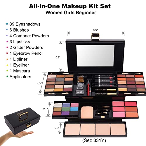 58 Cores Kit de maquiagem profissional para mulheres Kit completo, tudo em um conjunto de maquiagem para garotas para garotas iniciantes, presente de maquiagem com blush de sombra, batom, pó compacto, rímel, delineador, delineador de lábios, lápis de sobrancelha, pó de glitter