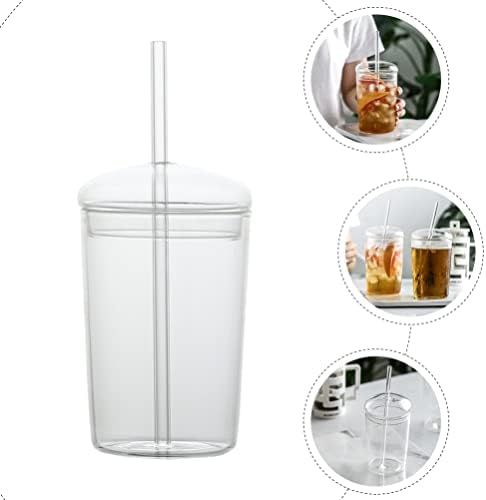 Copo do copo de vidro Doitool com tampas e canudos de palha de vidro transparente copo de smoothie xícara de café gelado bebendo